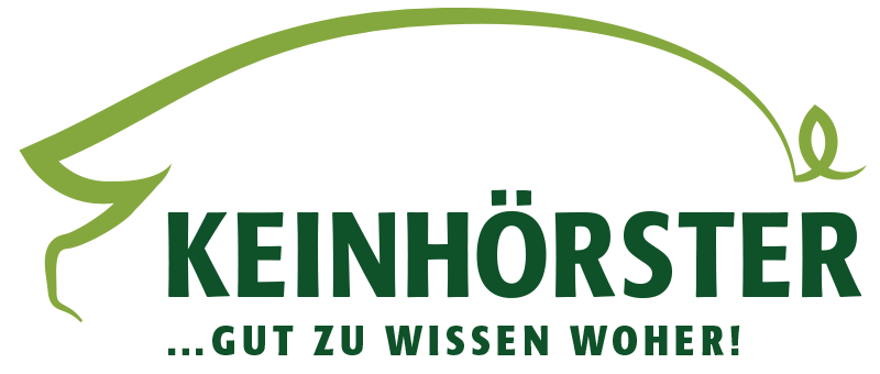Logo Keinhörster zeigt ein stilisiertes Schwein mit dem Schriftzug Keinhörster und darunter den Slogan ... gut zu wissen, woher!